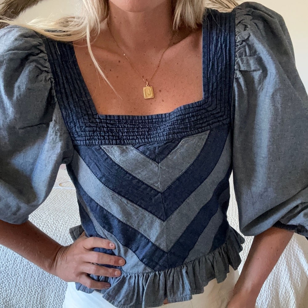Love the Label by Anthropologie Denim Puff Sleeve Top